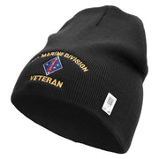 1st Marine Division Veteran Symbol Embroidered 8 Inch Solid Knit Short Beanie Made in USA - Black OSFM
