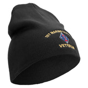 1st Marine Division Veteran Symbol Embroidered 8 Inch Solid Knit Short Beanie Made in USA - Black OSFM