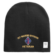 1st Marine Division Veteran Symbol Embroidered 8 Inch Solid Knit Short Beanie Made in USA - Black OSFM