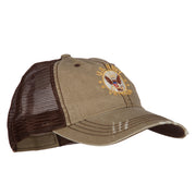 US Navy Veteran Circle Embroidered Low Profile Cotton Mesh Cap