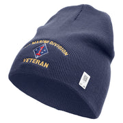 1st Marine Division Veteran Symbol Embroidered 8 Inch Solid Knit Short Beanie Made in USA - Navy OSFM