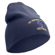 1st Marine Division Veteran Symbol Embroidered 8 Inch Solid Knit Short Beanie Made in USA - Navy OSFM