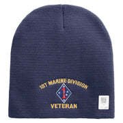1st Marine Division Veteran Symbol Embroidered 8 Inch Solid Knit Short Beanie Made in USA - Navy OSFM