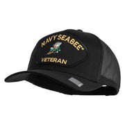US Navy Seabee Veteran Patched Solid Cotton Twill Mesh Cap - Black OSFM