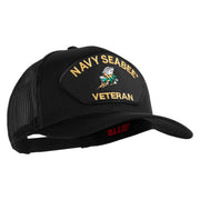 US Navy Seabee Veteran Patched Solid Cotton Twill Mesh Cap - Black OSFM