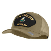 US Navy Seabee Veteran Patched Solid Cotton Twill Mesh Cap - Khaki OSFM