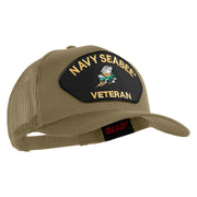 US Navy Seabee Veteran Patched Solid Cotton Twill Mesh Cap - Khaki OSFM
