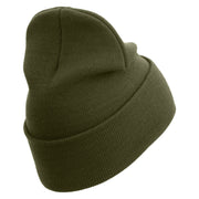 1st Marine Division Retired Logo Embroidered 12 Inch Solid Knit Cuff Long Beanie Made in USA - Olive OSFM