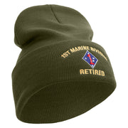 1st Marine Division Retired Logo Embroidered 12 Inch Solid Knit Cuff Long Beanie Made in USA - Olive OSFM