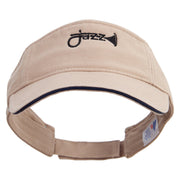 Jazz Trumpet Embroidered Pro Style Cotton Twill Washed Visor - Khaki-Navy OSFM