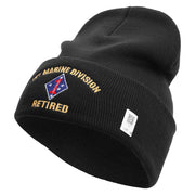 1st Marine Division Retired Logo Embroidered 12 Inch Solid Knit Cuff Long Beanie Made in USA - Black OSFM