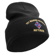 1st Marine Division Retired Logo Embroidered 12 Inch Solid Knit Cuff Long Beanie Made in USA - Black OSFM