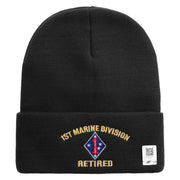 1st Marine Division Retired Logo Embroidered 12 Inch Solid Knit Cuff Long Beanie Made in USA - Black OSFM
