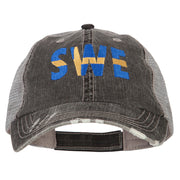 Sweden SWE Flag Embroidered Low Profile Cotton Mesh Cap