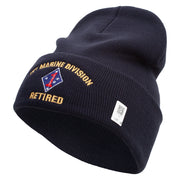 1st Marine Division Retired Logo Embroidered 12 Inch Solid Knit Cuff Long Beanie Made in USA - Navy OSFM