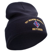 1st Marine Division Retired Logo Embroidered 12 Inch Solid Knit Cuff Long Beanie Made in USA - Navy OSFM
