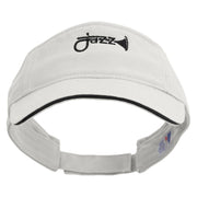 Jazz Trumpet Embroidered Pro Style Cotton Twill Washed Visor - White-Black OSFM