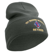 1st Marine Division Retired Logo Embroidered 12 Inch Solid Knit Cuff Long Beanie Made in USA - Graphite OSFM