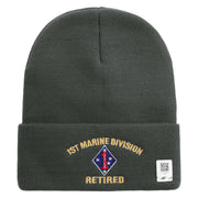 1st Marine Division Retired Logo Embroidered 12 Inch Solid Knit Cuff Long Beanie Made in USA - Graphite OSFM