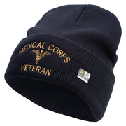 Licensed Medical Corps Veteran Embroidered 12 Inch Long Knitted Beanie - Navy OSFM