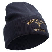 Licensed Medical Corps Veteran Embroidered 12 Inch Long Knitted Beanie - Navy OSFM