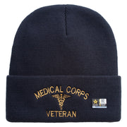Licensed Medical Corps Veteran Embroidered 12 Inch Long Knitted Beanie - Navy OSFM