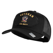 Veteran US Navy Patched Solid Cotton Twill Mesh Cap - Black OSFM