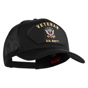 Veteran US Navy Patched Solid Cotton Twill Mesh Cap - Black OSFM