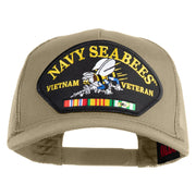 Navy Seabees Vietnam Veteran Patched Solid Cotton Twill 5 panel Mesh Back Cap - Khaki OSFM