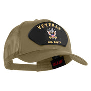 Veteran US Navy Patched Solid Cotton Twill Mesh Cap - Khaki OSFM