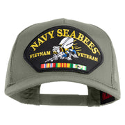 Navy Seabees Vietnam Veteran Patched Solid Cotton Twill 5 panel Mesh Back Cap - Grey OSFM