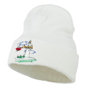 Santa Clause Flying Reindeers Embroidered Beanie