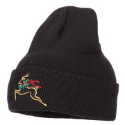 Reindeer Outline Embroidered Long Knitted Beanie