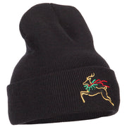 Reindeer Outline Embroidered Long Knitted Beanie