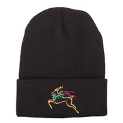 Reindeer Outline Embroidered Long Knitted Beanie