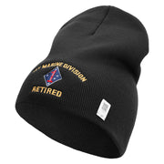 1st Marine Division Retired Symbol Embroidered 8 Inch Solid Knit Short Beanie Made in USA - Black OSFM