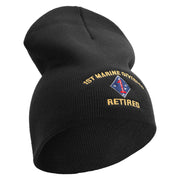 1st Marine Division Retired Symbol Embroidered 8 Inch Solid Knit Short Beanie Made in USA - Black OSFM