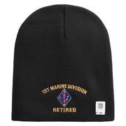 1st Marine Division Retired Symbol Embroidered 8 Inch Solid Knit Short Beanie Made in USA - Black OSFM