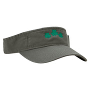 Clover Leaves Embroidered Pro Style Cotton Twill Washed Visor - Olive OSFM