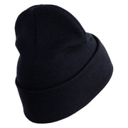 US Air Force Veteran with Flag Logo Embroidered 12 Inch Solid Knit Cuff Long Beanie Made in USA - Navy OSFM