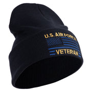 US Air Force Veteran with Flag Logo Embroidered 12 Inch Solid Knit Cuff Long Beanie Made in USA - Navy OSFM