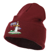 Santa Clause Flying Reindeers Embroidered Beanie