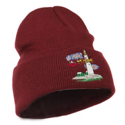 Santa Clause Flying Reindeers Embroidered Beanie