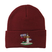 Santa Clause Flying Reindeers Embroidered Beanie