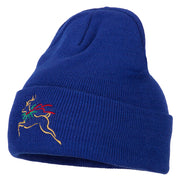 Reindeer Outline Embroidered Long Knitted Beanie