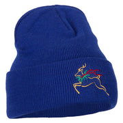 Reindeer Outline Embroidered Long Knitted Beanie