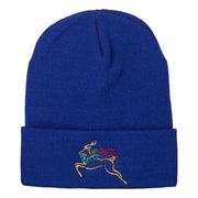 Reindeer Outline Embroidered Long Knitted Beanie