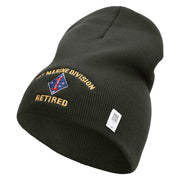 1st Marine Division Retired Symbol Embroidered 8 Inch Solid Knit Short Beanie Made in USA - Graphite OSFM