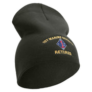 1st Marine Division Retired Symbol Embroidered 8 Inch Solid Knit Short Beanie Made in USA - Graphite OSFM