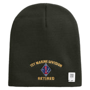 1st Marine Division Retired Symbol Embroidered 8 Inch Solid Knit Short Beanie Made in USA - Graphite OSFM